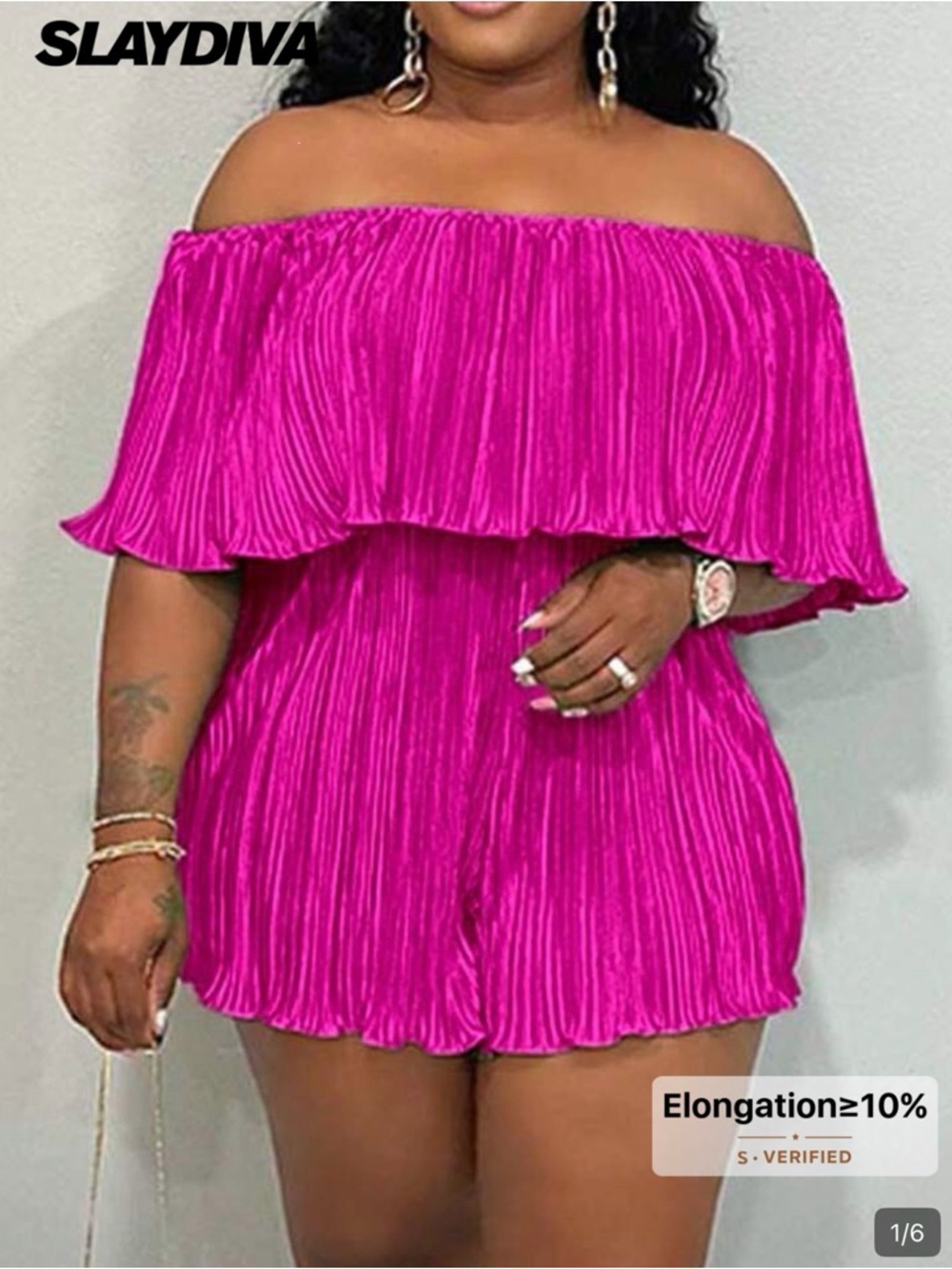 Off-Shoulder Fuchsia Pleated Romper